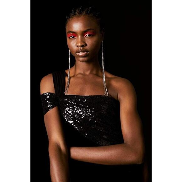 Topshop X Halpern Women's Velvet and Sequin Mini Dress in Black Size 4 MSRP $150 - Picture 2 of 4